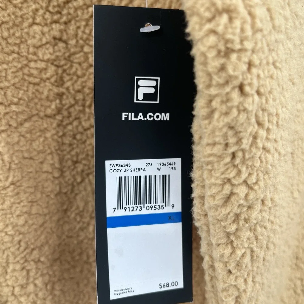 FILA Womens XL Sweatshirt Tan Long Teddy Sherpa‎ 1/4  Zip Fleece Hoodie NWT - Picture 4 of 7